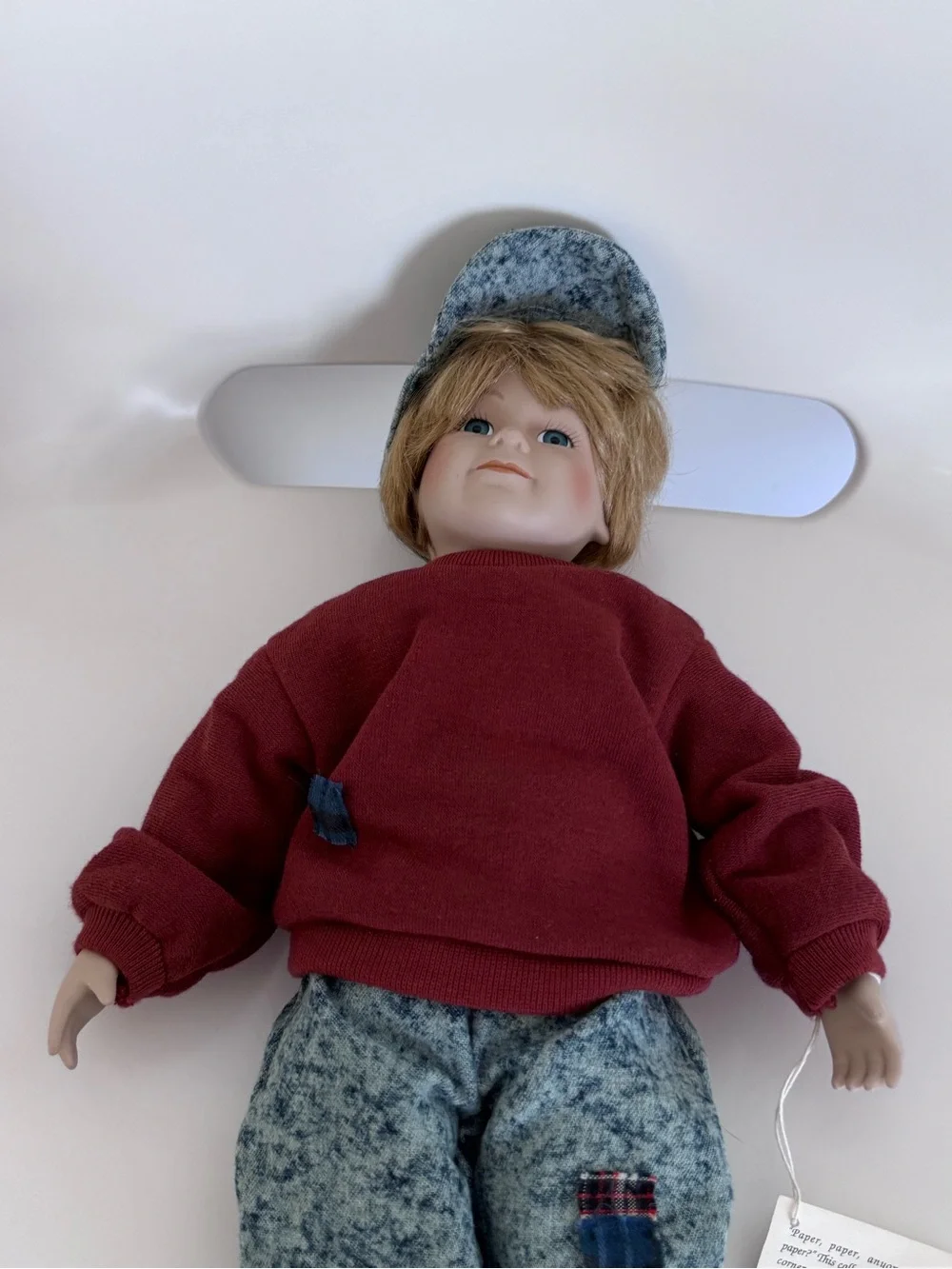 Vintage Tender Heart Treasures Danny Boy Porcelain Doll Newspaper Boy Blonde Blu